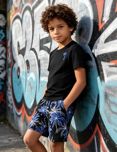 Image of Boys' 2 Piece Summer Outfit Cool Dinosaur & Camouflage Graphic Short Sleeve Tee & Shorts Set Size 4-12