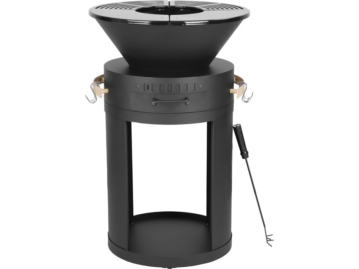 Barbecue plancha brasero a charbon et bois "​Cesar" - 49 x 49 x 92 cm - Noir
