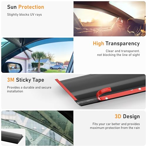 Image of Shatterproof Taped-On Window Deflectors for Nissan Pathfinder 2022-2026 with Black Trim, Rain Guards, Window Visors for Car, Vent Deflector, 4pcs