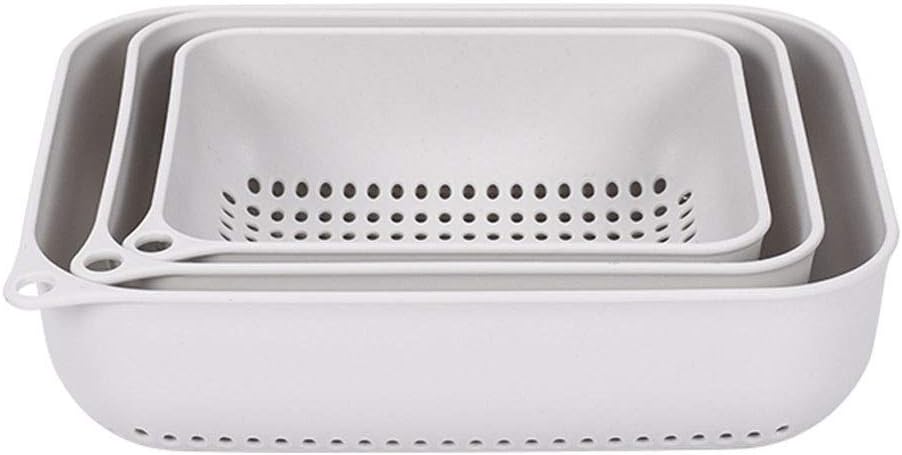 3-piece Set Square Colander Stackable Strainer and Hanging Holes，3 Sizes(Pink)