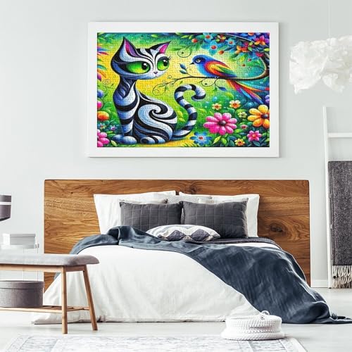 Rompecabezas de gato de 1000 piezas con diseño psicodélico relajante de 70x50cm 7