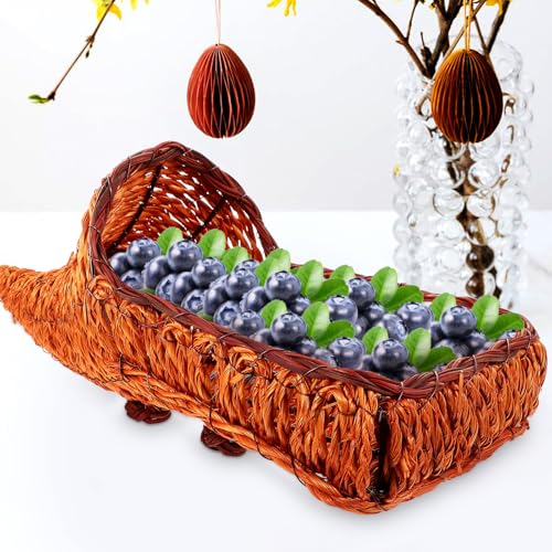 BESTonZON Bamboo Woven Cornucopia Storage Basket Hand Woven Horn Shaped Tabletop Bread and Snack Holder Creative Basket for Fruits Sundries and Home Decor