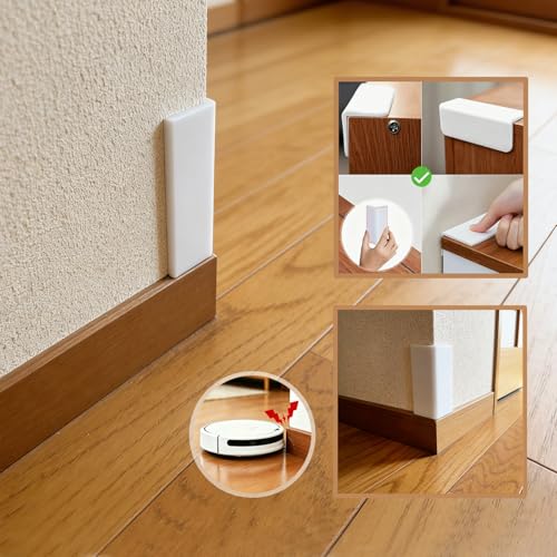 Image of White Baseboard Corners Blocks Self Adhesive, Thickened Rubber Baby Safety Corner Protectors Cushion, Soft Edge Furniture Wall Guards (8 PCS)