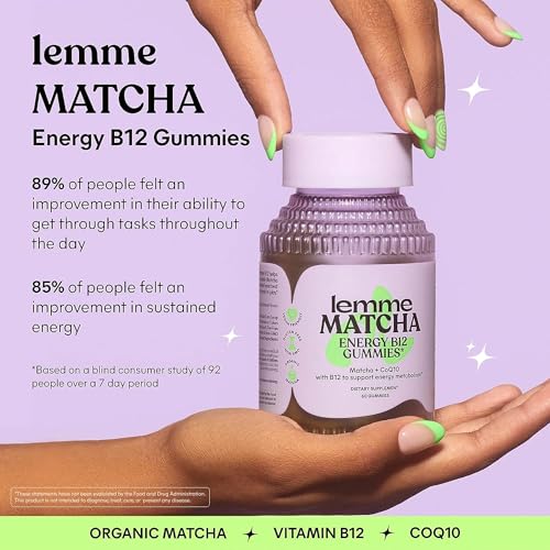 Lemme Matcha Energy Gummies with Organic Matcha, Vitamin B12, & CoQ10 (60 Count) Gluten Free, Non-GMO
