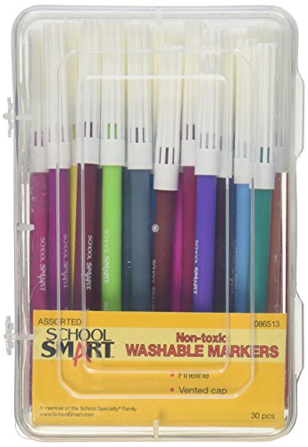 School Smart Fine Tip Washable Markers - Set of 30 - Assorted Colors