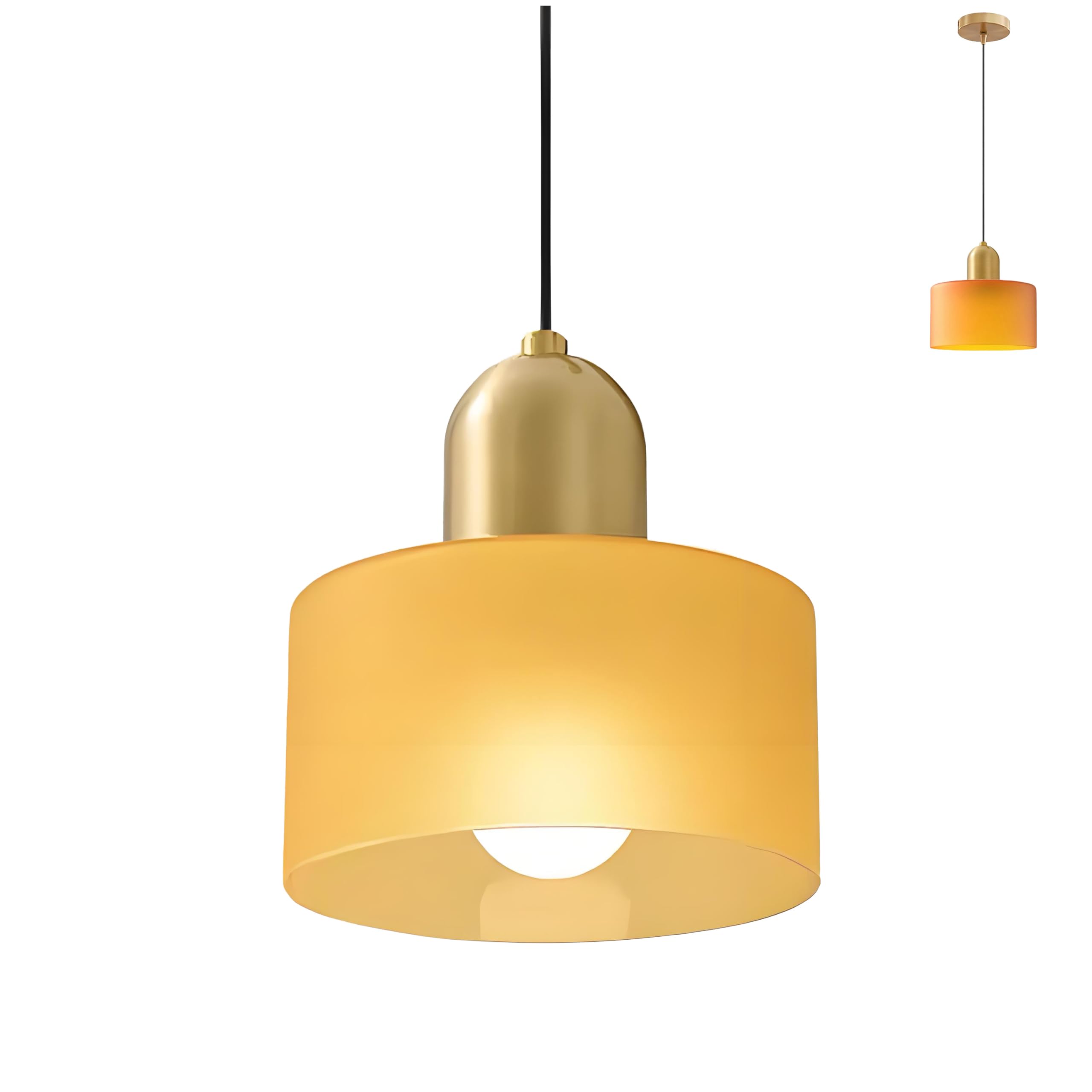 LFsem Modern Mini Glass Pendant Light with Gold Accent, Adjustable 200cm Cord, E27 Socket Ceiling Light Fixture for Kitchen Island, Dining Room, Bar, Bedroom (Matte Orange)