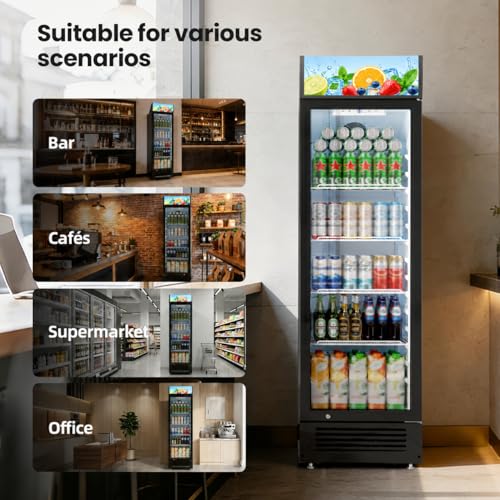 Image of Kismile 9.1 Cu.Ft Large Commercial Refrigerator with Customizable Lightbox, Display Fridge with Wheels, Lock & Key, Double-Tempered Glass Beverage Refrigerator for Bar, Restaurant, Outdoor