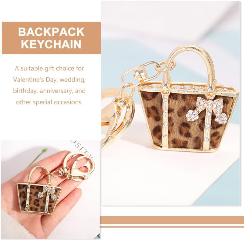 Chain Keychain Handbag Shape Rhinestone Charms Women Hanging Alloy Unique Pendants Pendnat Girls Car Ornament Pendant Crystal Decoration Purse for Exquisite Fashionable Leopard - Image 5