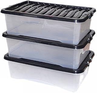 CrazyGadget® 32L 32 Litre Large Big Plastic Underbed Storage Clear Box Strong Stackable Container - Made In U.K. - Pack of 3