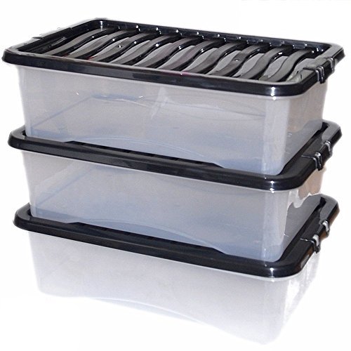 CrazyGadget® 32L 32 Litre Large Big Plastic Underbed Storage Clear Box Strong Stackable Container - Made In U.K. - Pack of 3