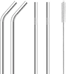 Kit De Canudos Em Inox 5 Peças Com Escova Para Limpeza 21cm Com 2 Canudos Curvo E 2 Canudos Reto Ecológico E Reutilizável 5pcs