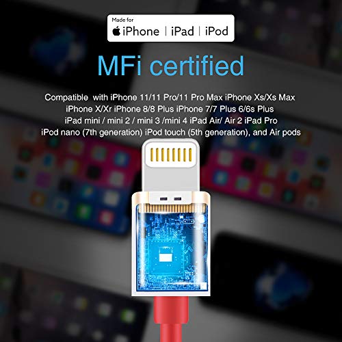 Apple Mfi Certified Lightning Cable 6Ft, Voltmax Iphone Charger With Reinforced Aramid Fiber For Iphone 11/11Pro Max, Xs/Xs Max, Xr, X,8/8Plus, 7/7Plus, Ipad Pro/Air 2, Ipad Mini, Ipod Nano/Touch(Red) #TOP1