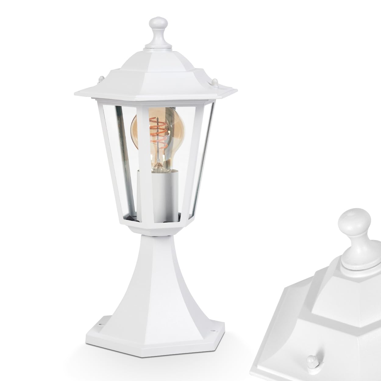 Lampe d'allée extérieure Loria, lampe de socle en métal/verre en blanc, lampe d'allée au look antique, 37 cm, lampe de jardin, éclairage de jardin IP44, 1 x E27, sans ampoules