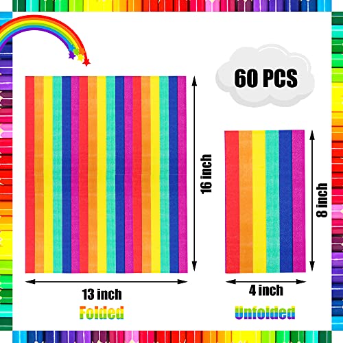 60 Pieces Pride Rainbow Guest Napkins Colorful Stripes Paper Napkins Rainbow Flag Paper Hand Towels Disposable Dinner Napkins For Gay Pride Day Month Lgbt Dining Party Supplies, 7.9" X 4.3" #TOP1