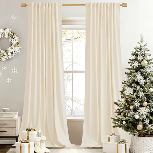 StangH Cortinas de terciopelo blanco crema de 243.8 cm de largo para cuarto de bebé, cortinas gruesas y suaves que reducen la luz y protegen la privacidad para sala de estar, comedor, hotel, pasillo,