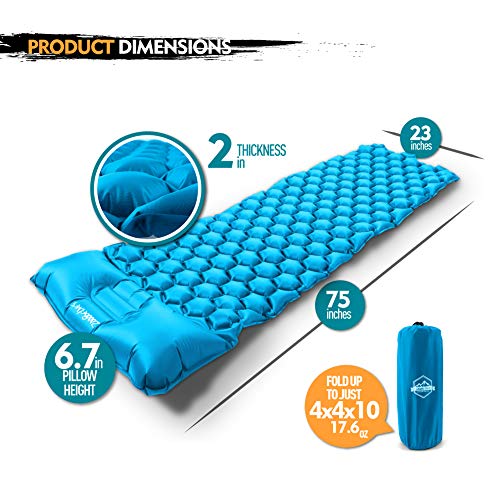 ZOOOBELIVES Ultralight Sleeping Pad with Built-in Pillow, Inflatable Camping Mattress for Backpacking, Traveling and Hiking, Compact and Portable Camp Mat - Thumbnail 2