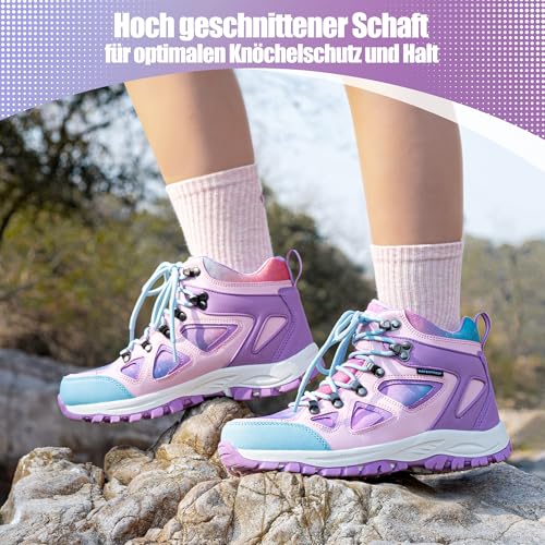 R CORD Trekkingschuhe Kinder Wasserdichte Schuhe Outdoor Sportschuhe MäDchen Leicht Sneaker Lila EU 35