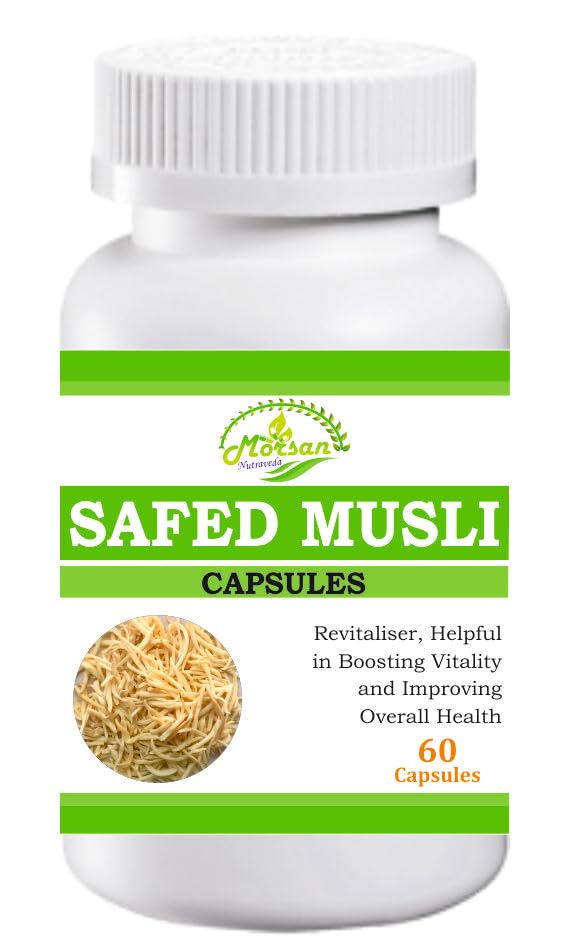 Morsan Nutraveda's Safed Musli (Chlorophytum arundinaceum) Capsules | Pack of 60 x 500 mg. Veg. Capsules (1)