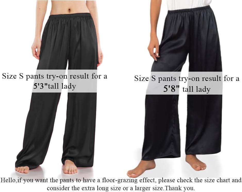 Wantschun Womens Wide Leg Pajama Pants Satin Silk Casual Loose Elastic Waist Lounge Pants Pj Bottoms - Image 7