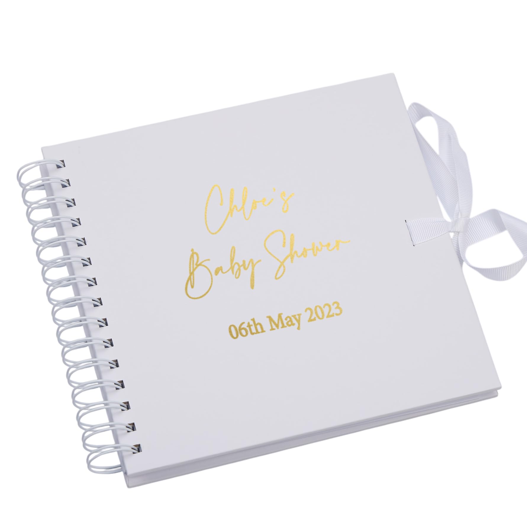 Personalised Baby Shower Multiple Colour Guest Book Scrapbook or Photo Album Foil Print (White)
