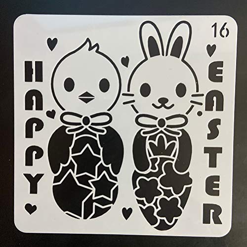 Milisten 16 folhas Estêncil de Páscoa Modelos de Coelho Feliz Páscoa Estêncil de Plástico Desenho Es