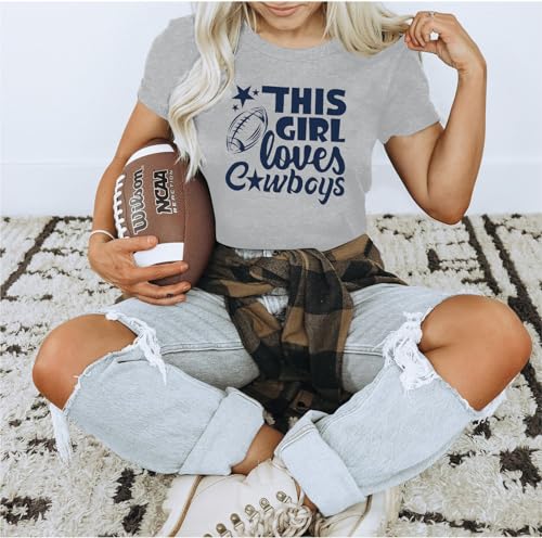 Vintage Football Shirt Women Game Day Tshirt Sunday Funday Shirt This Girl Loves Cowboy Print Top Casual Football Shirts2