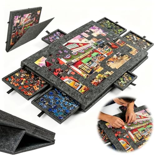 Table de puzzle portable anti mal de dos avec plateau en feutre et 6 tiroirs