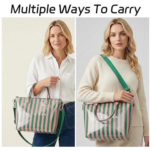 Image of GISMTR Large PVC Tote Bag for Women Letters Print Handbags Kraft Paper Shoulder Bag for Work Travel
