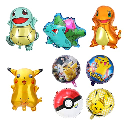 JunMallko Pokemon Geburtstag Luftballons Party Dekoration, 8 Stück Kinder Luftballons Geburtstag Deko Set, Happy Birthday Folienballon für Kindergeburtstag Party, Baby Shower Cover