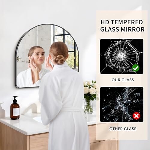 Image of FORBATH Arched Bathroom Mirror 24x24 Inch, Black Bathroom Mirror Wall Mounted Modern Aluminum Alloy Frame Arch Mirror for Bedroom Living Room Entryway, Hanging or Leaning Against Wall
