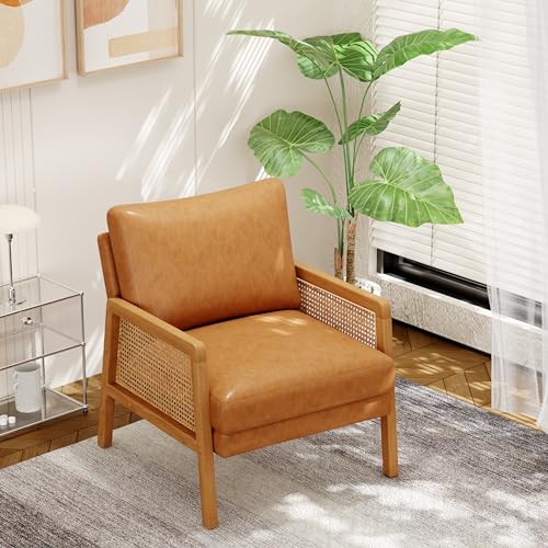 Sillón con brazos de ratán natural Marrón miniatura 6