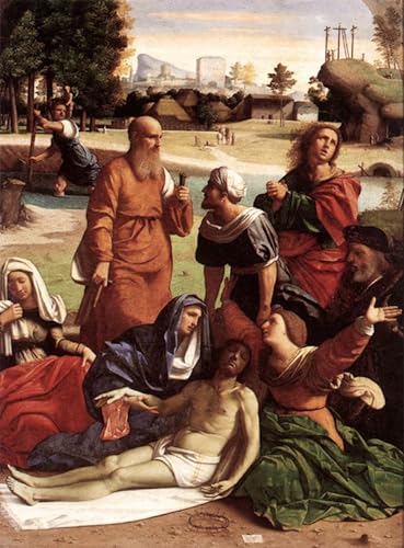 Cuadro Pintura al óleo Luto por Cristo de Ortolano, arte sacro y devoción en 60x90cm