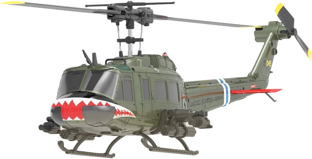 RC ERA C032 UH-1 Huey RC Helicopter for Adults, 1/48 Scale 6CH Remote Control Helicopter with 6-Axis Gyro, Altitude Hold & One-Key 3D Inverted Flight - Shark Mouth,4 Battery