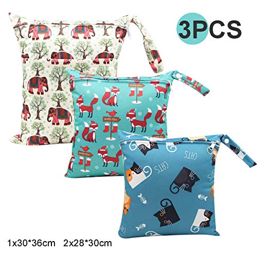 HOTLIKE 3 pezzi Wetbag Pannolini Riutilizzabile, Borsa per Pannolini, Sacchetto del Pannolino Lavabile con Zip Impermeabile Riutilizzabile Organizzatore, Bambino Bag per Viaggi Gym Vestiti (Blu)