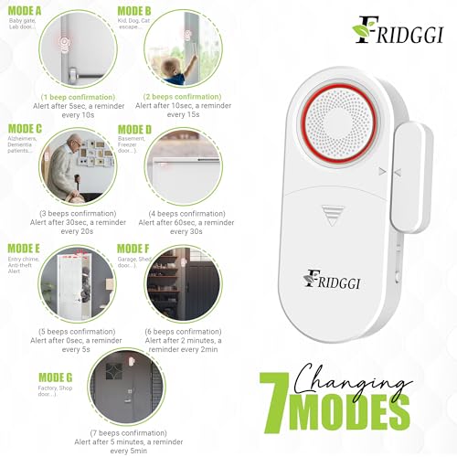 Fridggi FRIDGGI-125691 3In1 Alarm - Door Ajar Alarm, Door Chime With Delay, 0/5/10/30/60 Seconds, 2/5 Minutes, Close Door Reminder, 80 To 120 Db, Time Delay Door Alarm When Left Open thumb #2