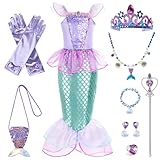 YELIY Disfraz Sirenita - Disfraces de Princesa Sirenita - Vestido Sirena Princesa Ariel - Vestido de Niñas con Corona de...