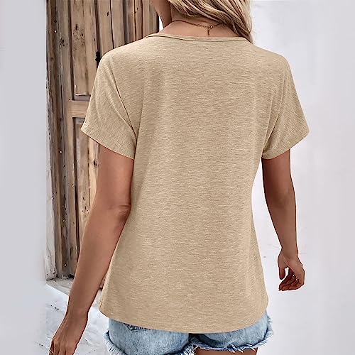 Women's Short Sleeve V-Neck T-Shirt, Casual Loose Fit Top, Soft Breathable Tee, Summer Solid Color Blouse, Button Down Shirt2