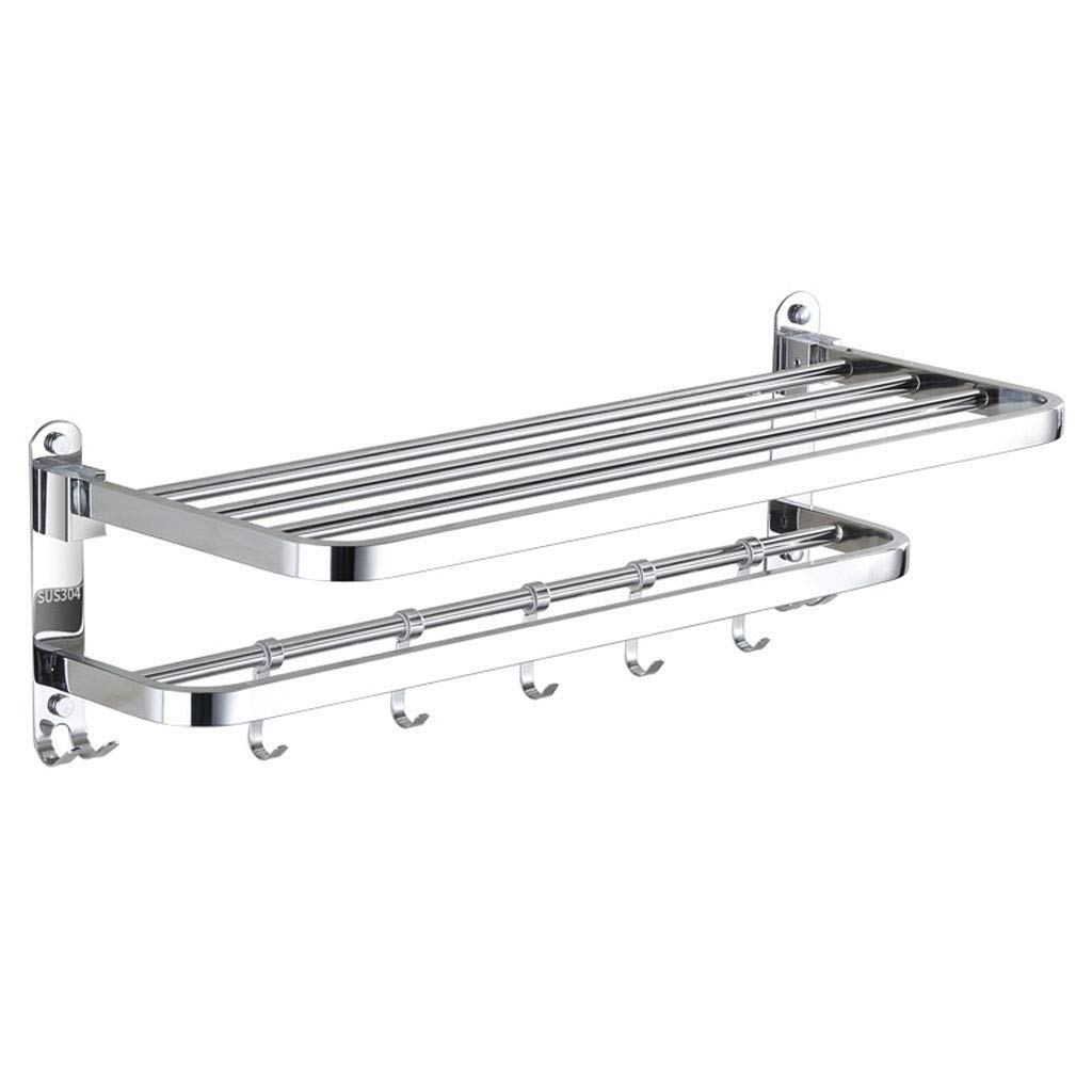 LMYSXAOZ LNNSHX Stainless Steel Towel Rack Bathroom,90Folding Wall Mounted Shelf With 2 Fixed Hooks And 5 Movable Hooks,Storage Bar 70CM (70cm)