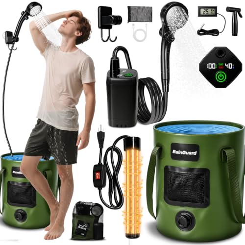 Ducha portátil para camping Goody King, bomba recargable 6000mAh, cubo plegable de 6.6 galones con calentador, cabezal de ducha filtrado, ideal para camping, senderismo y lavado miniatura 1