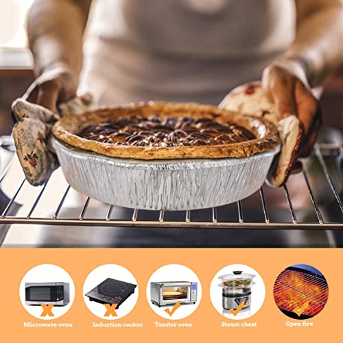 9”Round Aluminum Pans With Lids,30 Pack Disposable Aluminum Foil Pie Pans With Brush & Disposable Gloves - 9 Inch Pizza Cake Pans Aluminum Foil Pans For Take Out Containers Party Meal Prep Oven Safe #TOP7