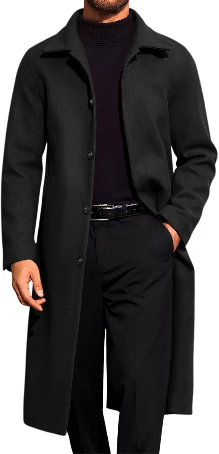 Elegant Black Wool-Blend Men's Peacoat Style