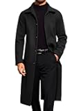 Mens Long Trench Coat Single Breasted Lapel Overcoat Casual Fall Winter Warm Peacoat