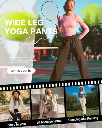 4 Pack Women's Yoga Lounge Pants Wide Leg Sweatpants Loose Jogging Pockets Drawstring Lightweight Pull on Pajamas3