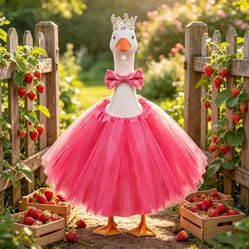 yuboo Princess Porch Goose Outfit, Birthday Costume Goose Outfit Clothes with Crown, Bow Tie and Hot Pink Tutu Skirt for 23 inch Lawn Garden Yard Porch Goose Outdoor Statues Decor