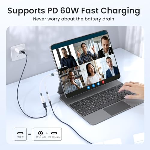 Adaptador USB C a Jack 3.5mm con Carga PD 60W miniatura 3