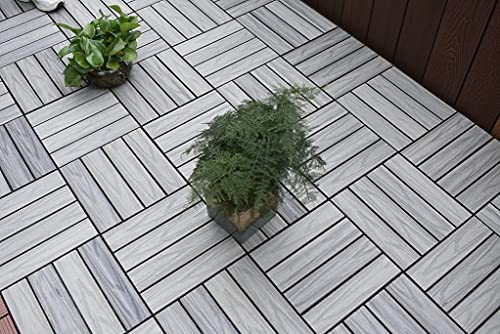 Famobay Wood Plastic Composite Patio Deck Tiles (12" X 12", 6 Pcs，3D Organic White),Diy Interlocking Decking Tiles, Floor Tile,Durable, Maintenance,Waterproof,Indoor Outdoor #TOP5