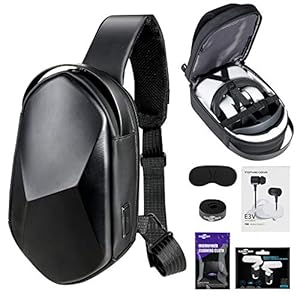 Oculus Quest 2 Case SARLAR Hard Chest Shoulder Backpack for Carrying Basic and Elite Version VR Gaming Headset and Touch Controllers Acessories, Bundled with In-Ear phones & Lens Protect Cover