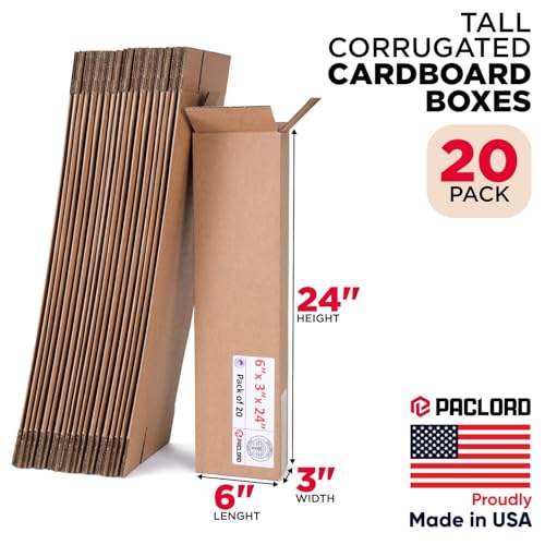 Image of Tall Cardboard Boxes 6 inchL x 3 inchW x 24 inchH (Pack of 20) - USA-Made Packing Boxes for Moving, Shipping, or Storage - USPS, UPS, FedEx Approved - Professional Packing Supplies for Moving | USA-Made Packing Boxes for Moving, Shipping, or Storage - USPS, UPS, FedEx Approved - Professional Packing Supplies