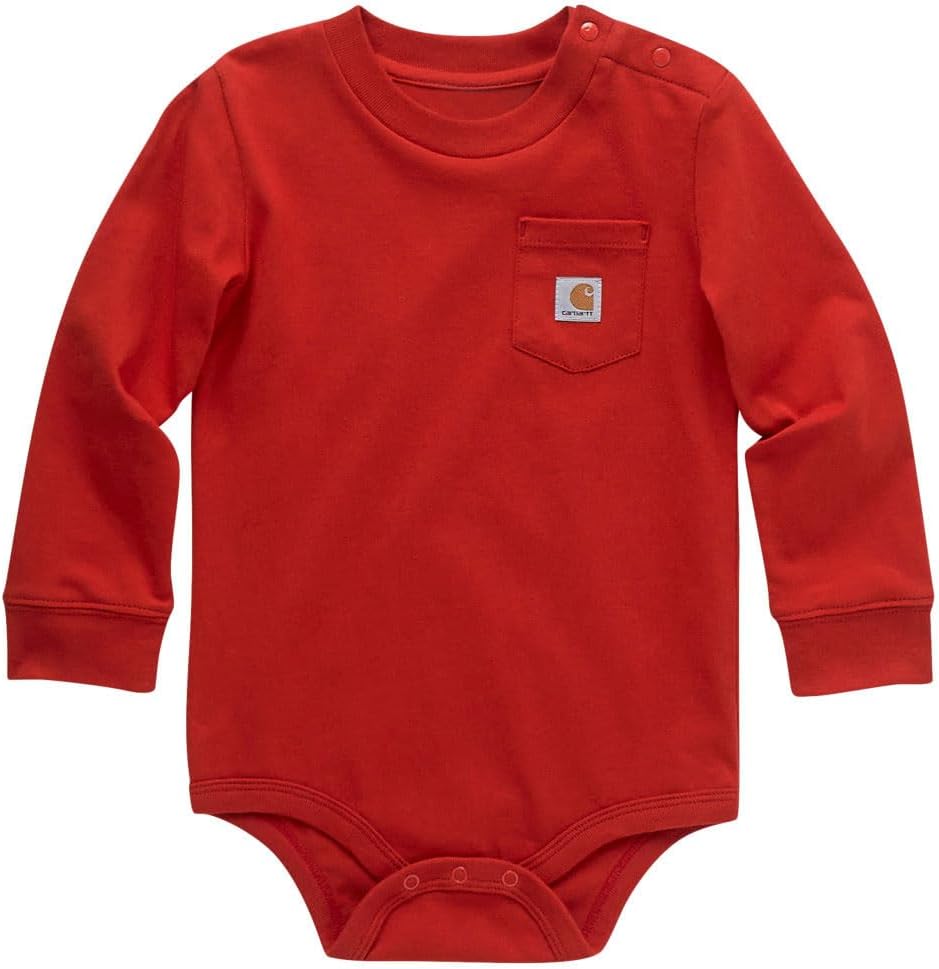 Carhartt Kid's CA5003 Long-Sleeve Pocket Bodysuit - 3 Months - Molten Lava
