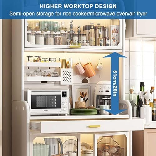 5-Tier Kitchen Bakers Rack with Drawer, Adjustable Shelf & Pegboard Organizer, Coffee Cabinet & Pantry Hutch, Sturdy Storage Solution for Home Kitchen, Long-Lasting Durability